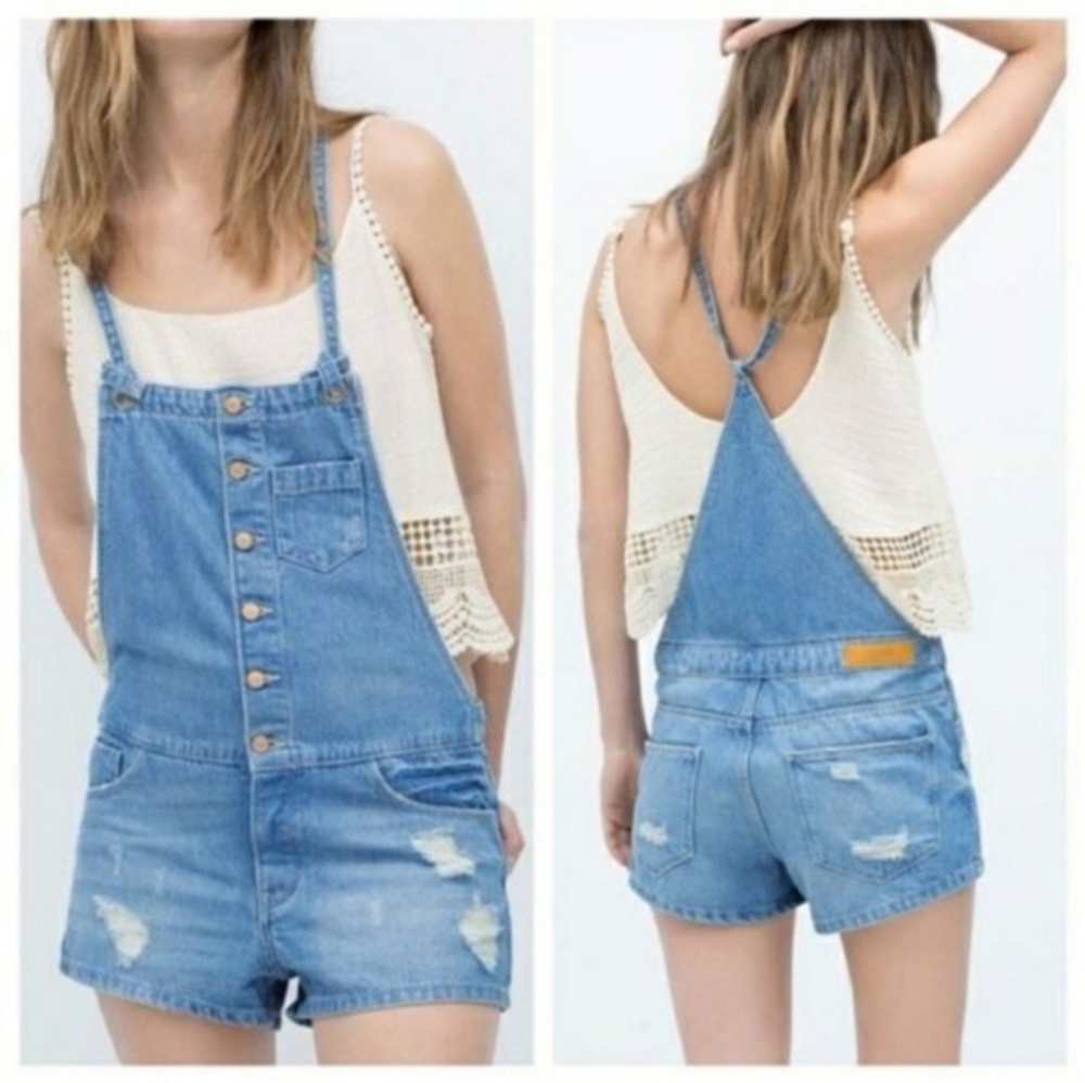 Zara Distressed Shortalls, Size M